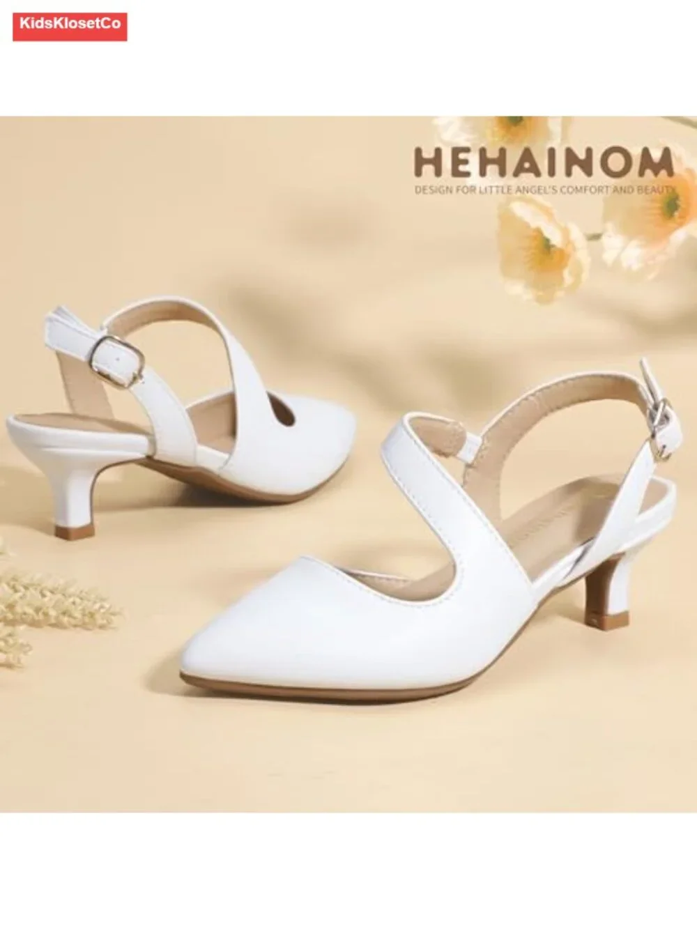 Girls Dress Sandals Kitten Heels Slingback Pointed Toe Flower Girl Party Shoes